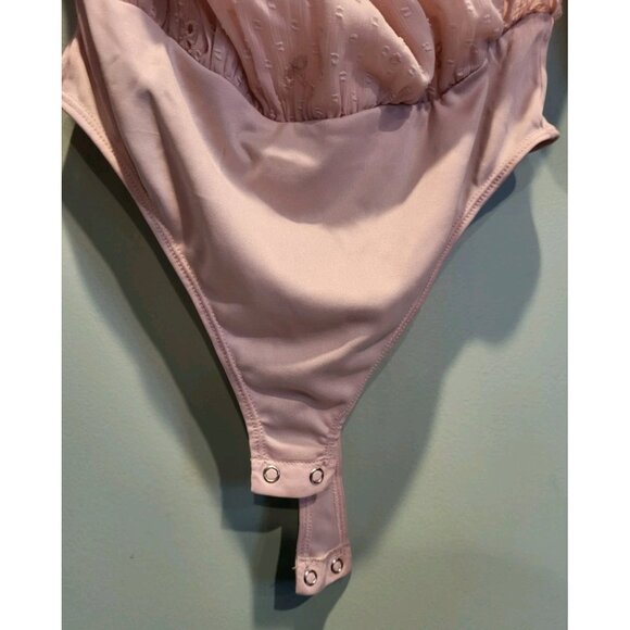 New Express Blush Pink Semi Sheer Long Puff Sleeve Bodysuit Sz S Feminine Fairy - Picture 4 of 7